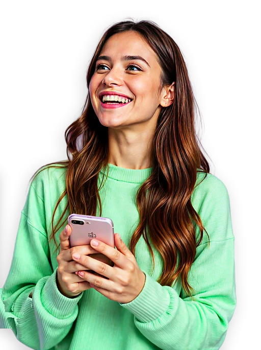 A smiling CSP partner in a green sweater checking the C3 dashboard on her phone